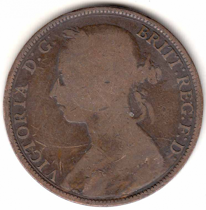 (1887) Монета Великобритания 1887 год 1 пенни &quot;Королева Виктория&quot;  Бронза  VF